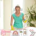 Skylety 5 Pcs School Custodian Gifts for Women 16 oz Glass Cup Socks Cosmetic Bag Badge Holder School Custodian Appreciation Gift Box for Thank You Janitor Staff Cleaning Lady