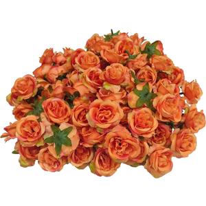 2.2''Artificial Satin Orange Rose Flower Heads,80Pcs Silk Sunset Red Rose Heads Bulk,Fake Flower No Stem for DIY Flower Well,Artificial Stemless Rose Flower Heads for DIY Crafts Bouquet (80, Orange)