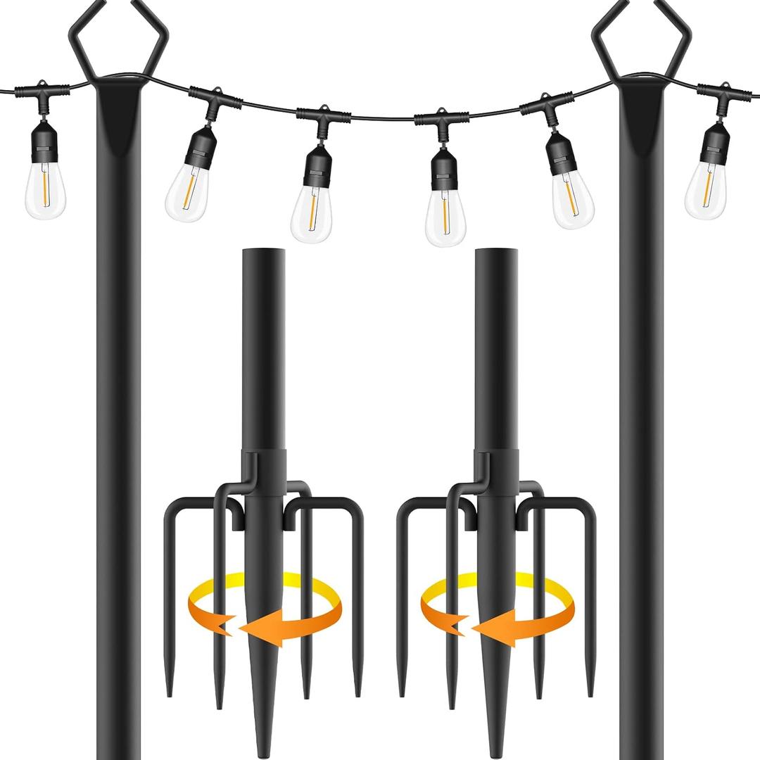 2 Pack 10Ft String Light Poles,Light Poles for Outside String Lights,Outdoor Light Poles with Fork,Metal Pole Stand for Patio,Backyard,Deck