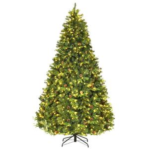 8 ft. Pre-Lit LED Artificial Christmas Tree Hinged with 600 LED Lights and Pine Cones