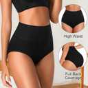 Womens Underwear Full Coverage Panties for Ladies Soft Breathable Cotton Briefs High Waisted Hipster, M/L (Black)
