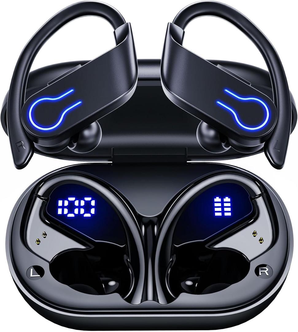 Wireless Bluetooth Earbuds 120H Playtime Bluetooth 5.3 Ear Buds for Sports, Hi-fi Stereo Earphones with LED Display Charging Case, Headphones for Running/Workout Audifonos inalambricos