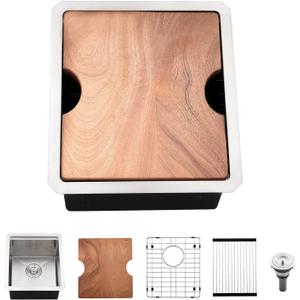 12 Inch Undermount Bar Sink Workstation, BoomHoze 12 x 15 Stainless Steel Wet Bar Kitchen Prep Single Bowl 16 Gauge Small Kitchen Sink with Cutting Board and Assembly, 12"x15"x9"