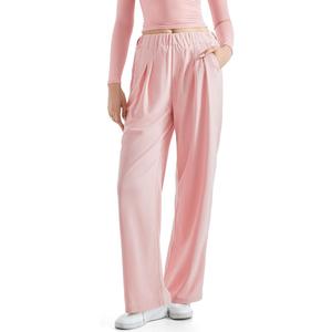 SUUKSESS Women Wide Leg Pants Elastic High Waisted Work Pants Flowy Palazzo Trouser Pants (Pink, L)
