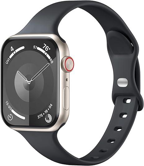 Thin Slim Sport Band Compatible with Apple Watch Band 40mm 38mm 41mm 42mm 44mm 45mm 46mm 49mm for Women, Soft Silicone Waterproof Strap for iWatch Series 10/9/8/7/6/5/4/3/2/1 Ultra SE