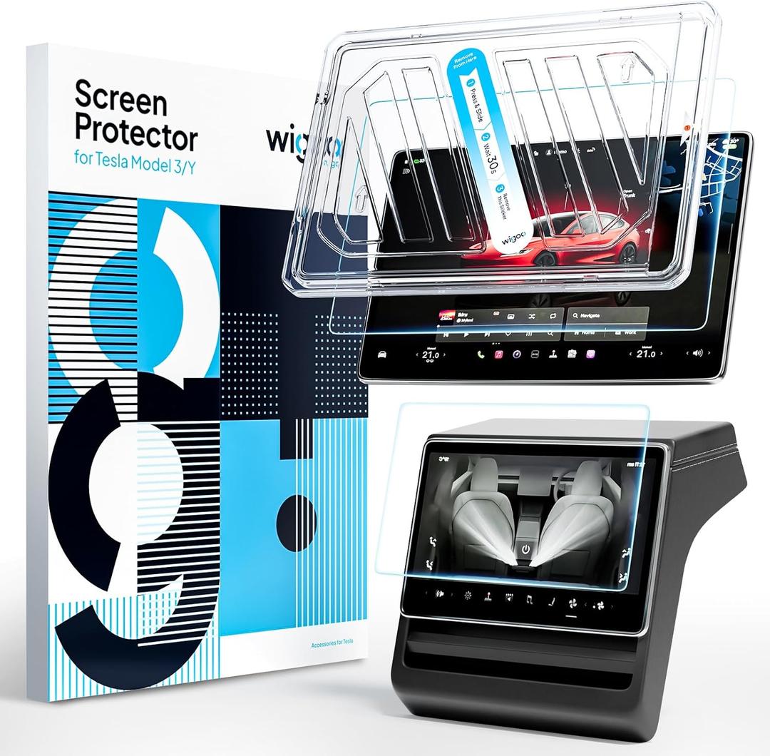 Wigoo Tesla Model Y Premium 2025 & Model 3 Highland Screen Protector Matte [No Glare & Fingerprint] Model 3 (2024~2026)/Model Y Premium Accessories, 15.4" Tempered Glass Protector with Alignment Kit