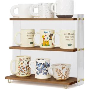 Coffee Mug Holder Wooden Cup Station Organizer 3 Tier Cup Holder for Coffee Bar Mug Display Rack for Countertop Mug Holder Shelf for Home Kitchen Walnut Wood