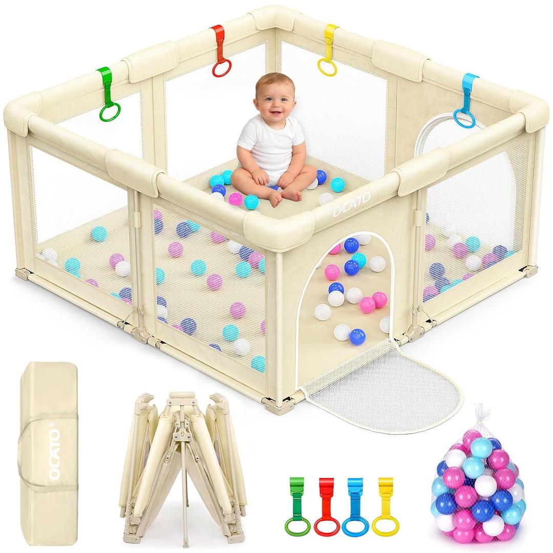 OCATO Baby Foldable Playpen: Playpen for Babies and Toddlers Baby Play Pen Gate Portable Playpen Fence Indoor Outdoor Kids Safety Area Travel Play Yard Babies Essentials Pack n Plays (50" 50")