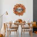 Sggvecsy Fall Wreath 20'' Autumn Front Door Harvest with Small Pumpkin Berry Round Leaves Decorations for Outside Indoor Wall Window Festival Thanksgiving Decor(Orange)