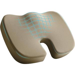 Skechers Memory Foam Seat Cushion,Office Chair Cushion for Tailbone Pain Relief,Butt Pillow for Office Chair,Car seat Cushion,Computer Desk,Long Sitting Office Workers,and Car Drivers,Beige