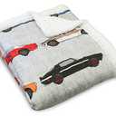 Lush Decor Cars Throw | Fuzzy Reversible Sherpa Blanket with Racing Print Design for Kids-60” x 50, Blue & Orange
