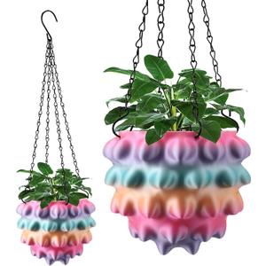 Enhon 7 Inch Hanging Planters for Indoor Plants, Unique Hanging Pots for Plants with Drainage and Hanger Baskets Hangers, Spiked Orb Plant Hanger, Silky Rainbow Finish