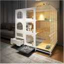 Indoor Cat Cage with Litter Box, Complimentary Cat Bed, Bow, Cat House with Wheels Outdoor, Large Cat Villa Playpen, Small Animal Dog Kennel Cat Enclosures 42"(L) x 18.2"(W) x 46.2"(H)
