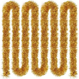 Hotop 252 ft Christmas Garland for Christmas Decorations Non Lit Soft Green Garland for Outdoor or Indoor Use Artificial Plastic Greenery Holiday Garden Wedding Party Decoration(Gold)