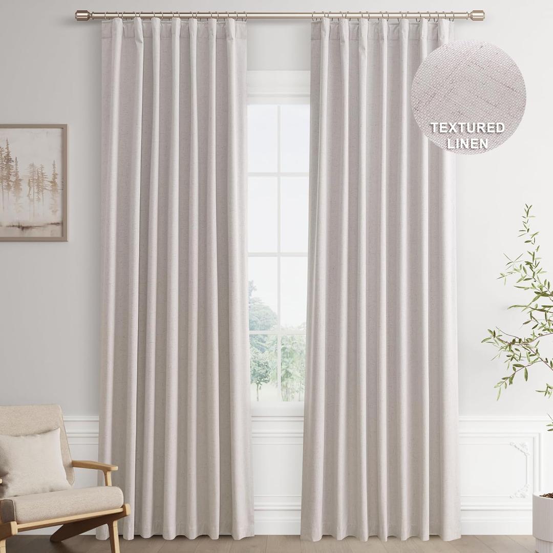 Joywell Champagne Linen 100% Blackout Curtains 84 Inch Long, Rod Pocket/Back Tab/Hook Belt/Clip Rings,Thermal Insulated Drapes for Bedroom Living Room with Hooks,2 Panels,52 x 84