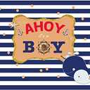 AOFOTO 5x3ft Ahoy It's a Boy Baby Shower Backdrop Navy Blue and White Stripes Nautical Theme Gender Reveal Party Decorations Cute Whales Seaman Sailor Little Boy 1st Birthday Photo Shoot Props