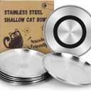 Supet Cat Plates for Wet Food, Non Slip Food Bowls Whisker Friendly, Stainless Steel Shallow Wide Dishes for Indoor Cats (13Oz, 8Pcs) (Black)