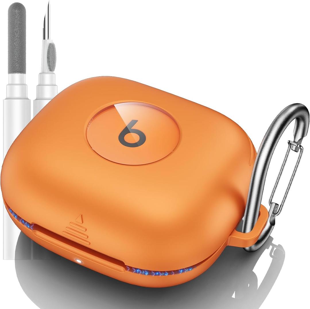 Beats Powerbeats Pro 2 Case Cover, Shockproof Magnetic Case for Powerbeats Pro 2 2025 Wireless Earbuds, Magnetic Lock Lid Protective Cover with Cleaner Kit & Carabiner (Orange)