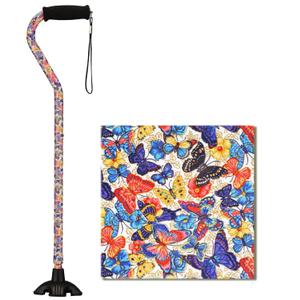 Nova Joy Designer Offset Quad Cane for Seniors - Unisex Adjustable Lightweight Walking Aid with Foam Handle, Wrist Strap and Anti-Rattle Lock - Essential Mobility Support - Butterfly Symphony, 1 Count