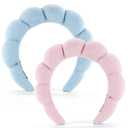 Spa Headbands for Face Washing, Facials, Masks & Skin Treatments, Set of 2, 100% Cotton Terry Cloth, Plush Soft Absorbent Headband, Pink & Blue
