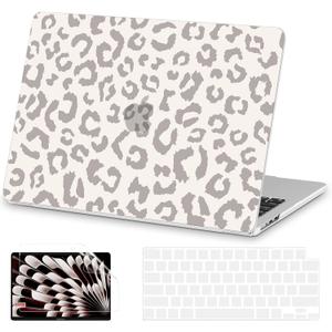 AKIT Compatible with MacBook Air 13 inch Case M5 2026 2025-2022 M4 M3 M2 A3449 A3240 A3113 A2681, Unique Hard Shell Laptop Case+Screen Protector+Keyboard Cover for MacBook Air 13.6 inch, Leopard Grey