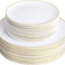100PCS White Plastic Plates with Gold Rim, White Gold Disposable Plates for Party, Wedding, Include 50 Dinner Plates, 50 Dessert Plates for 50 Guests