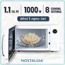 Nostalgia Retro 1000W Microwave Oven 1.1 Cu Ft Capacity Child Safety Lock, 8 Auto-Cook Settings Countertop Kitchen Appliance White