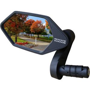 MEACHOW New Bar End Bike Mirror, Crystal UHD Automotive Grade Glass Lens E-Bike Mirrors, Scratch Resistant, Safe Rearview Mirrors, (Blue Left Side) ME-022LB