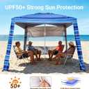 8'x8' Beach Cabana, UPF 50+ Large Beach Canopy with Side Wall, Easy Setup Pop Up Sun Shelter, Adjustable Height & Wind Resistant Beach Tent for 4-6 Person Family, Navy Blue