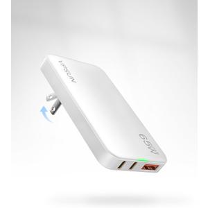 65W GaN USB C Wall Charger Block,3 Port Ultra Thin Flat USB-C Charging Plug,Foldable USB Power Adapter for MacBook,iPhone 15/16,Samsung (White, 65w)