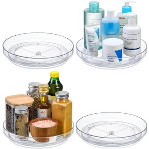 4 Pack 9 Inch Clear Acrylic Lazy Susan, Non-Skid Turntable Organizer for Cabinet, Kitchen, Pantry Organization Storage, Refrigerator, Vanity Makeup, Bathroom Countertop Organizing, Rotating Spice Rack