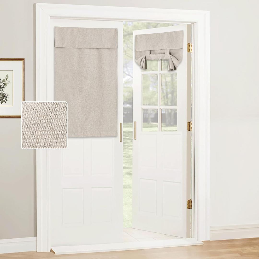 RYB HOME Privacy French Door Curtains, Rich Linen Texture Room Darkening Window Curtains and Drapes Thermal Insulated Tricia Door Blinds for Patio Doorway, W26 x L40 inch, 1 Panel, Khaki