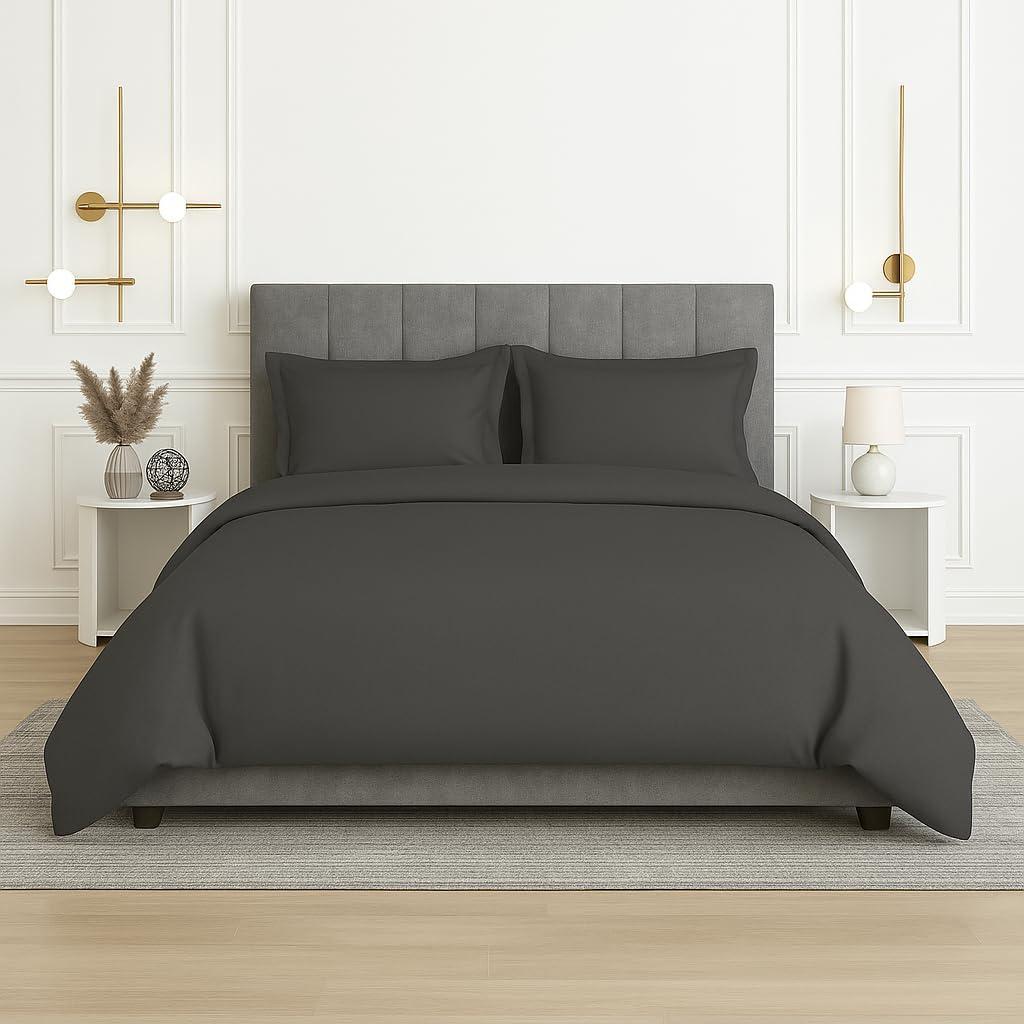 CharlottelyHues 3 Piece Duvet Set - 1000 Thread Count 100% Egyptian Cotton Breathable, Soft Duvet Cover Set With Zipper & Corner Ties Quilt Cover Sateen Weave Durable Duvet - Queen/Full (Dark Grey)