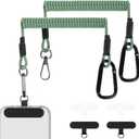 OUTXE 2 Retractable Phone Tether, 2 Carabiners, 4 Tab- Anti Theft & Anti-Drop Phone Lanyard for Secure Attachment, Great for Hiking/Skiing/Cycling/Climbing/Fishing/Boating/Kayak-Green