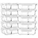 M MCIRCO 10-Pack,30 Oz Glass Meal Prep Containers 2 Compartments Airtight Lunch Bento Boxes with Lids, Glass Food Storage Containers, Microwave, Oven, Freezer and Dishwasher