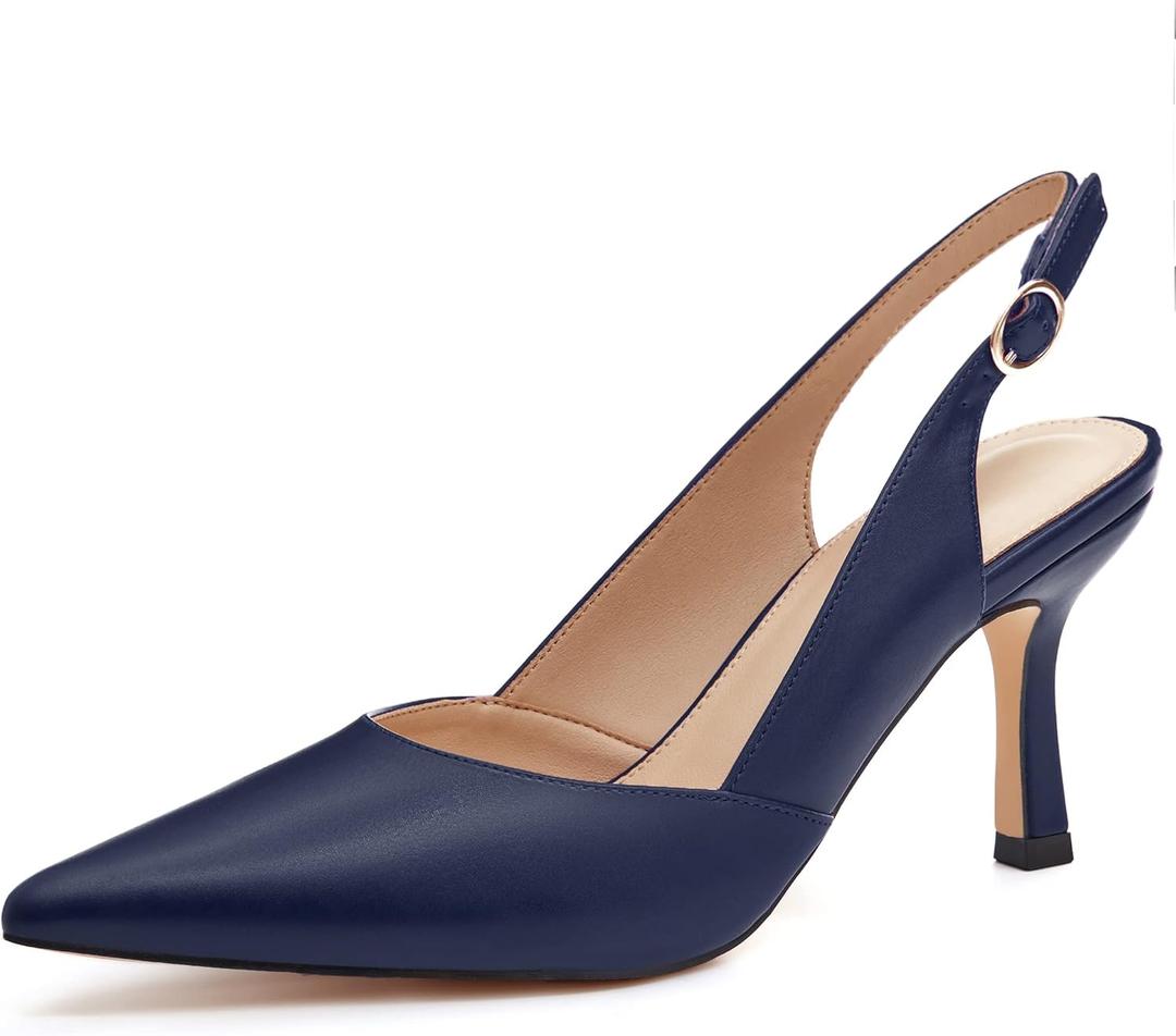 Rilista Women's Slingback Kitten Heels Closed Pointed Toe Wedding Party Dress Pumps Shoes (8)