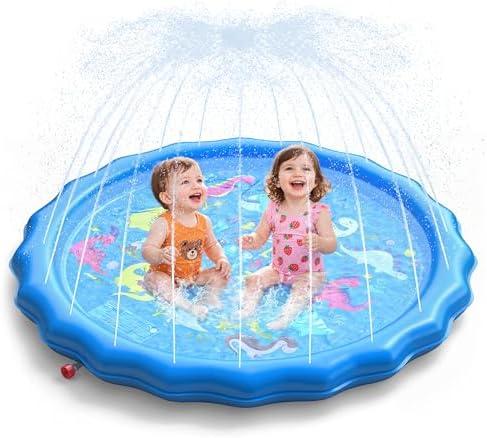 QPAU Splash Pads for Toddlers 1-3, Durable 67" Baby Splash Pad, Outdoor Sprinkler for Kids Toddler Toys, Summer Water Play Mat for Girl Boy Birthday Gift 2 Year Old