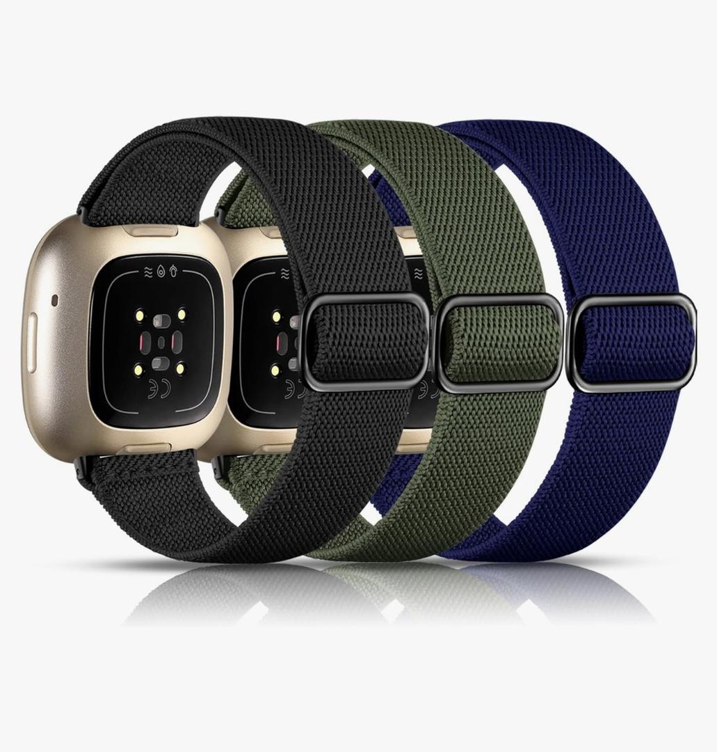 Maledan Bands Compatible with Fitbit Versa 3/4 and Sense/Sense 2 Watch Bands, Adjustable Stretchy Fabric Sport Wristbands for Men and Women
