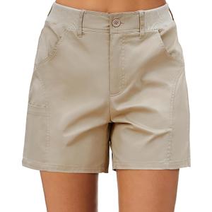 luvamia Shorts for Women Trendy Casual Summer High Waisted Chino Shorts Ribbed Elastic Waist Comfy Shorts with Pockets (Medium, Beige)