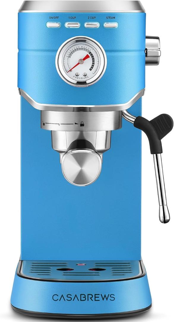 CASABREWS CM5418 Espresso Machine 20 Bar, Compact Espresso Maker with Steam Milk Frother, Stainless Steel Coffee Machine with 34oz Removable Water Tank for Cappuccino, Small Latte Machine, Blue