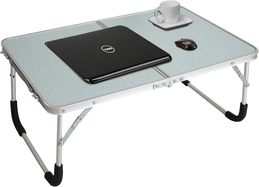 Jucaifu Foldable Laptop Table, Bed Desk, Breakfast Serving Bed Tray, Portable Mini Picnic Table & Ultra Lightweight, Folds in Half with Inner Storage Space (Silver)