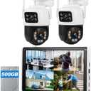 Fuers 5MP Wireless Security Camera System with 10" LCD Monitor Built in NVR, 2pcs 6MP Dual Lens 2.4G&5G WiFi Dual Lens Camera, 2-Way Audio, Color Night Vision, Auto Tracking,24/7 Record,500GB HDD
