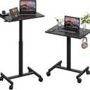 18.9 * 25.6 inch Mobile Standing Desk,T Shaped Pneumatic Adjustable Height Stand Up Desk,with Lockable Wheels,Ergonomic Standing Side Table for Home Office Work Computer Workstation Black+Gray