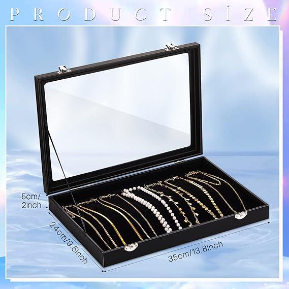 Kenning Glass Lid Necklace Organizer Box 20 Hooks Necklace Tray Jewelry Holder Organizer Velvet Necklaces Holder Storage Display Case for Show Bracelet