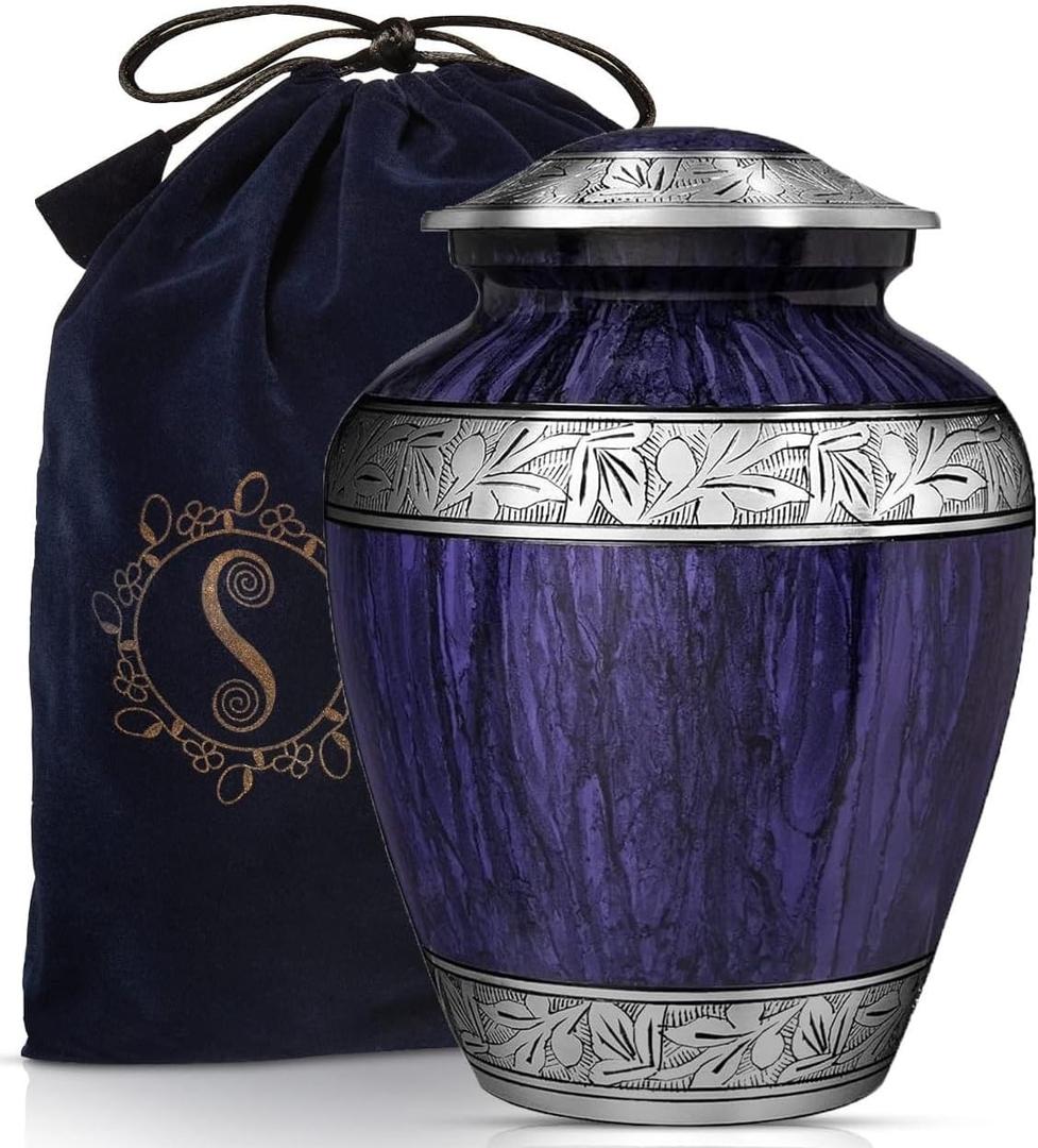 Purple Urns for Human Ashes Adult Large Standard Size Funeral Memorial Earns, Handcrafted Cremation Urns, Up to 200 lbs Adult Male Female Ashes, Burial Containers for Dad Women Men