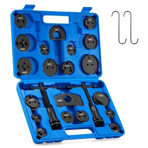 Orion Motor Tech Brake Caliper Wind Back Tool Kit, 24pc Brake Caliper Compression Tool Set with Thrust Bolt Assemblies Retaining Plates Caliper Hangers 18 Disc Adapters, Blue Case