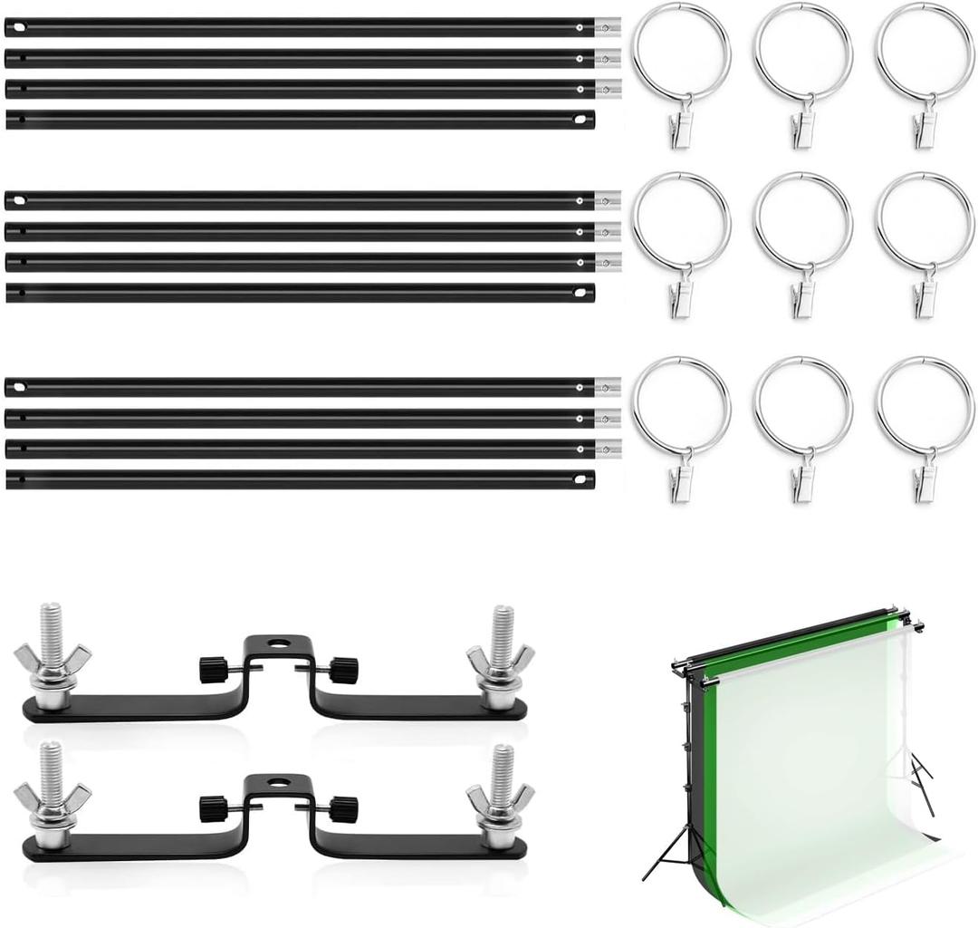 10ft/3M Background Folding Muslin Backdrop Support, 3 x 3m Crossbar, 2 x Mount, 9 x Clip