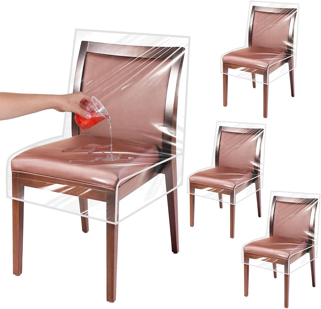 4 Pack Plastic Dining Room Chair Covers Clear Seat Protectors Waterproof Seat Cover for Cat Pet Hair Dust Spill