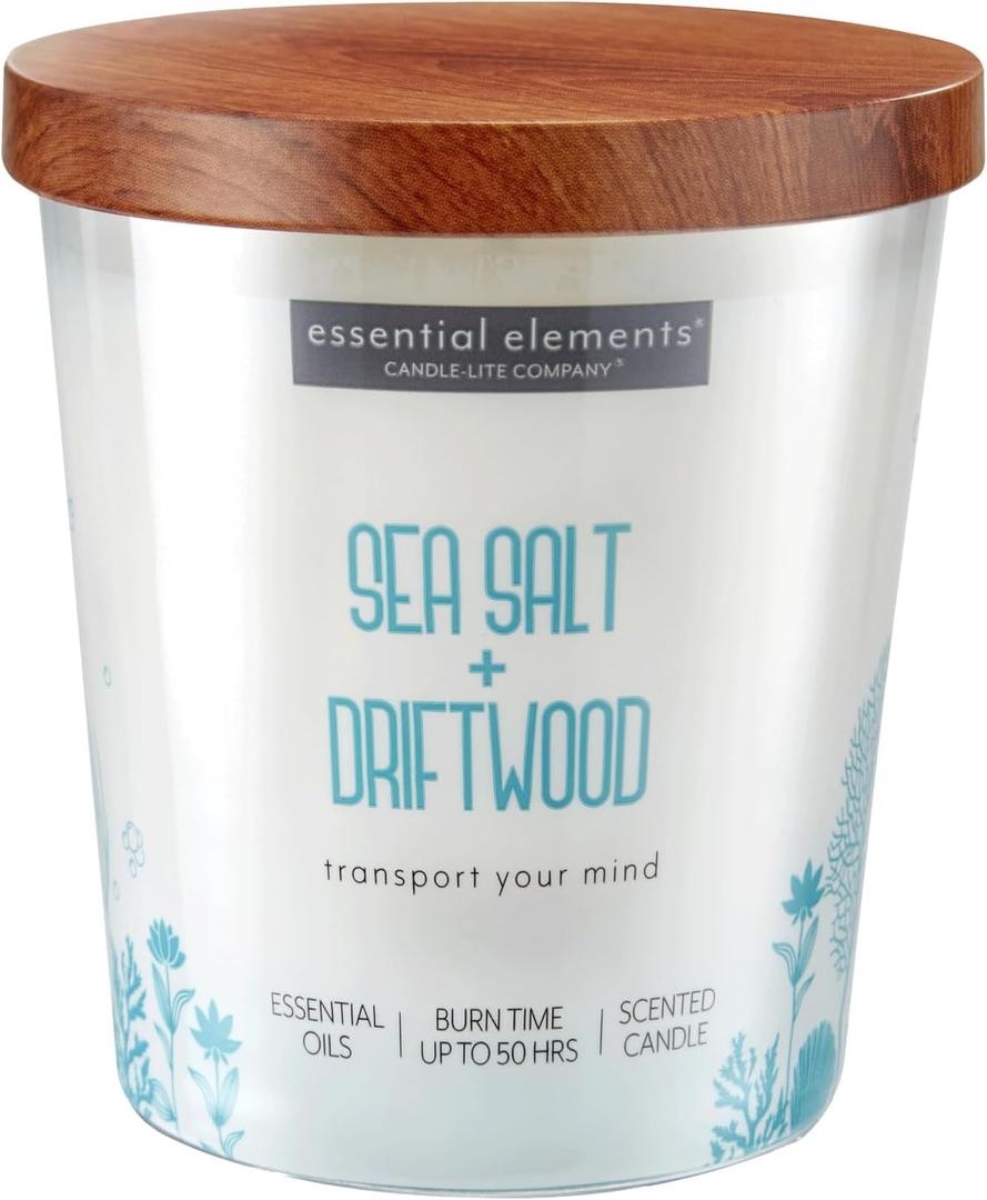 Essential Elements by Candle-Lite Aromatherapy Candle Sea Salt Driftwood, 9 oz