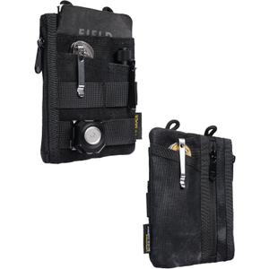 VIPERADE VE18N-OW Waxed Canvas Zipper Wallet, Slim Pocket Pouch, 3 Slots and 2 Zipper Pockets - Minimalist EDC Wallet (Black)